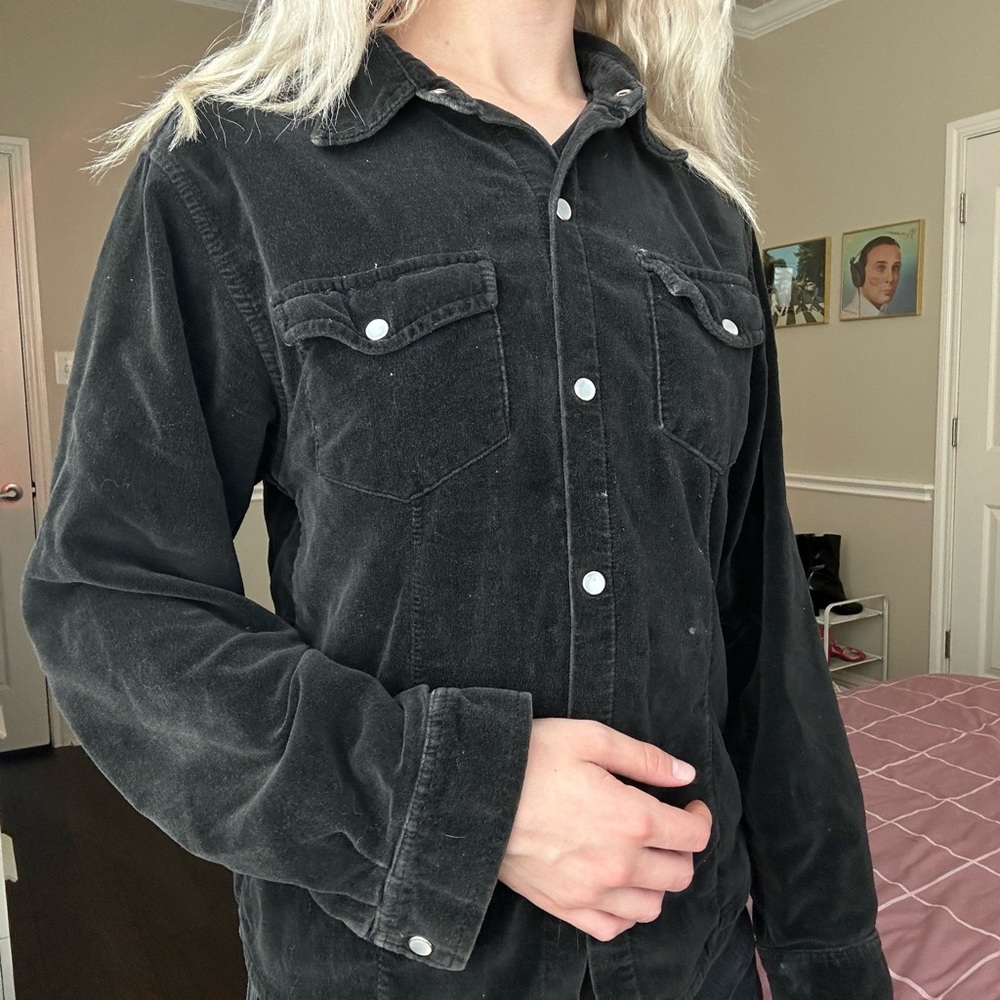 black velvet button up long sleeve top
